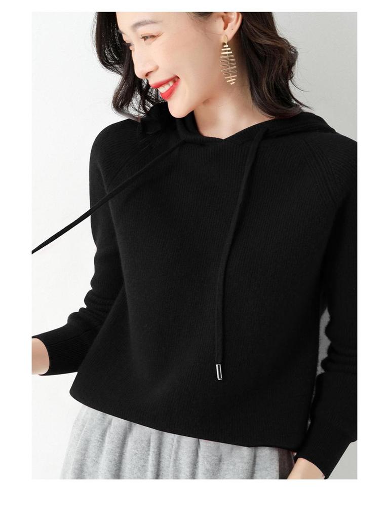 Women's Hooded Sweater: New Autumn/Winter Loose Fit Core-Spun Yarn Pullover