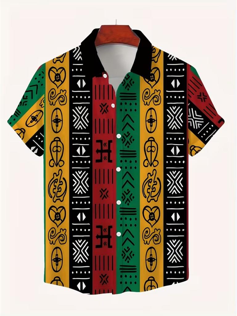 Vintage Summer Ethnic Style Graphic 3D Print Lapel Men Shirt Casual Comfortable Short Sleeve Shirt Street Shirts Man's Clothes