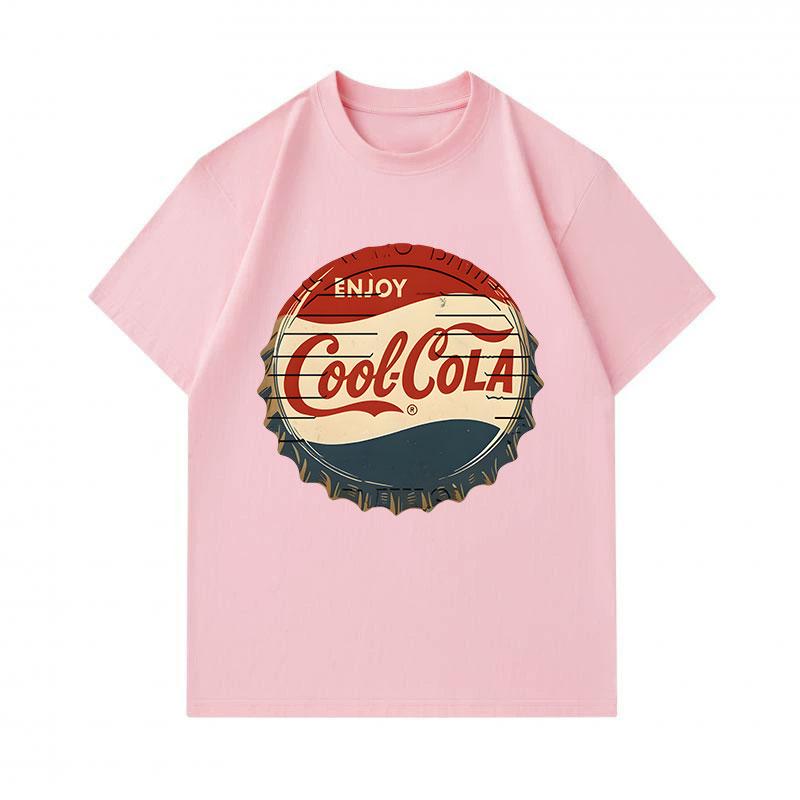 Men's 100% Cotton Crew Neck Short Sleeve T-Shirt, Retro Vintage Cool Cola Bottle Cap Pattern Printed Casual Comfortable Daily Wear Top for Summer Dail
