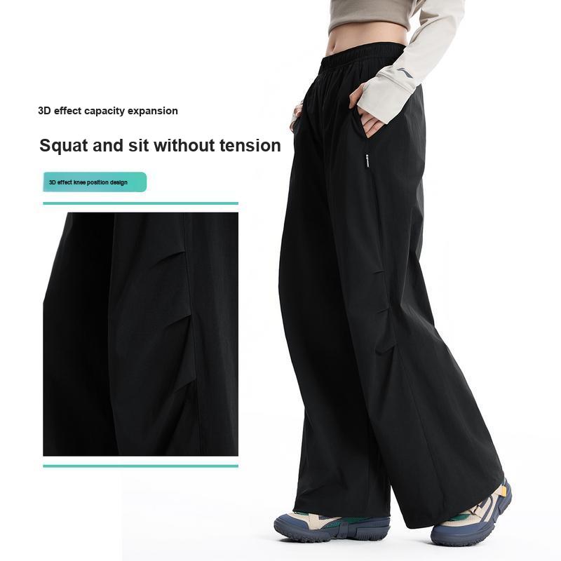 Li Ning Outdoor CF Quick Dry Cool Multi Pocket Straight Leg Cargo Pants Women Pants Black AYKW110-3