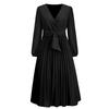 2022 European & American Slim Fit V-Neck A-Line Dress with Belt & Pleated Long Sleeves for Women