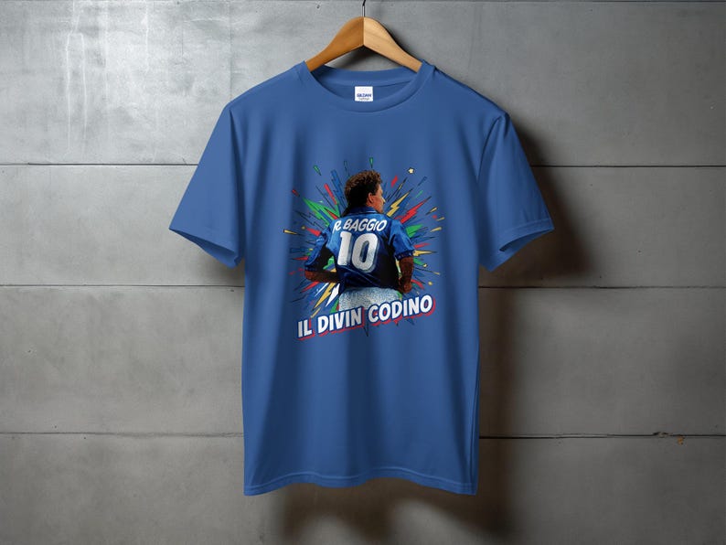 Roberto Baggio T-Shirt, Italian Football Legend Retro Soccer Tee M