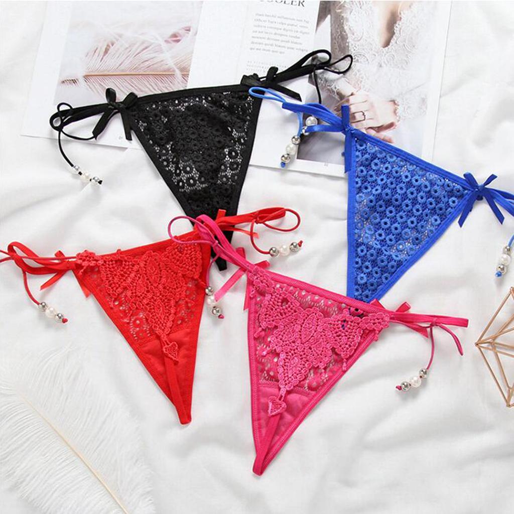 Sexig Bowknot Dangle Bead Spets Hollow G-String Kalsonger Sovkläder Dam String