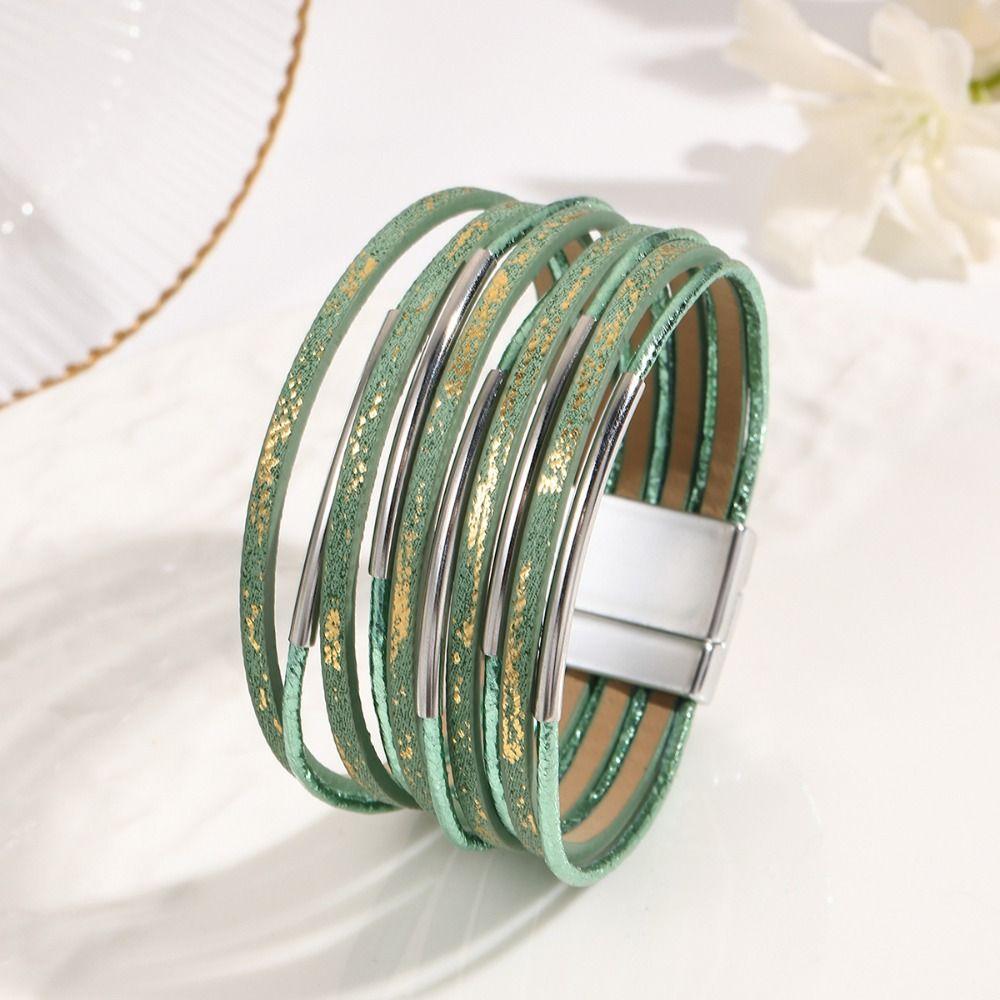 Metal Tube Decoration Chunky Bracelet Wide Band Multilayer Bracelet Men's Accessory