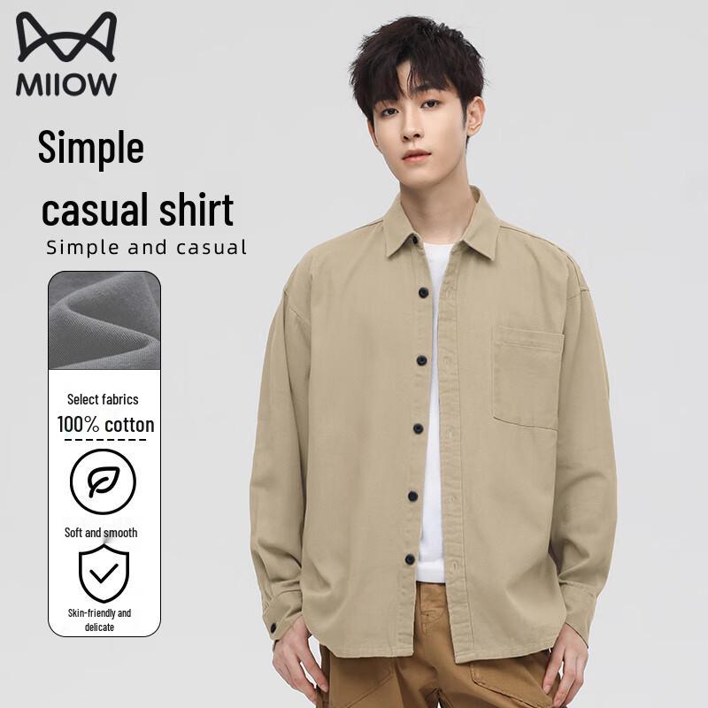 MiiOW Men s Casual Pure Cotton Long Sleeve Shirt 2XL
