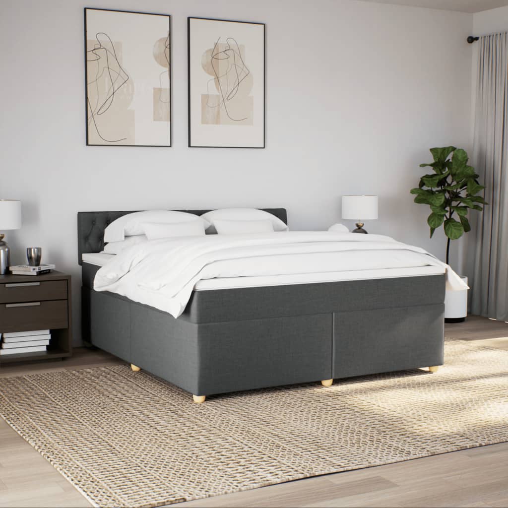 Box Spring Bed with Mattress Dark Grey 180 x 200 cm Fabric
