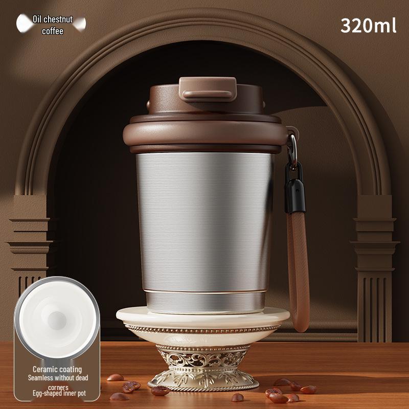 Compact Ceramic-Lined Coffee Thermos for Women - Stylish Stainless Steel Insulated Cup