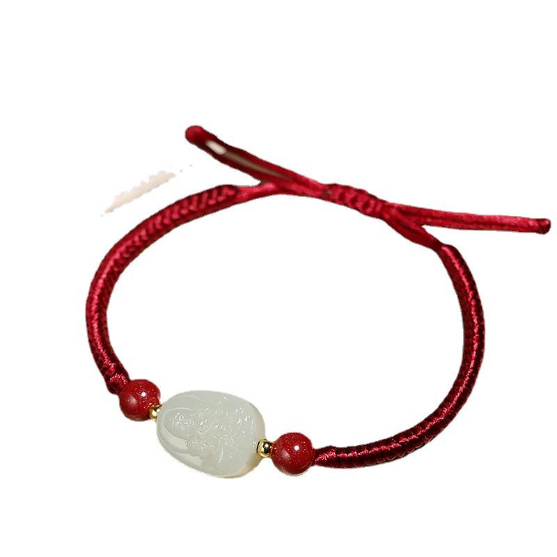 Hetian Jade Zodiac Guardian Bracelet with Red String