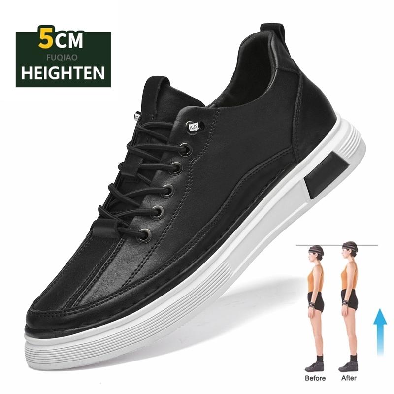 Fashion Genuine Leather Men's 5CM Lift Casual Sneakers Fashion Comfortable Breathable Slip-on Elevator Loafers Height Increasing Sports