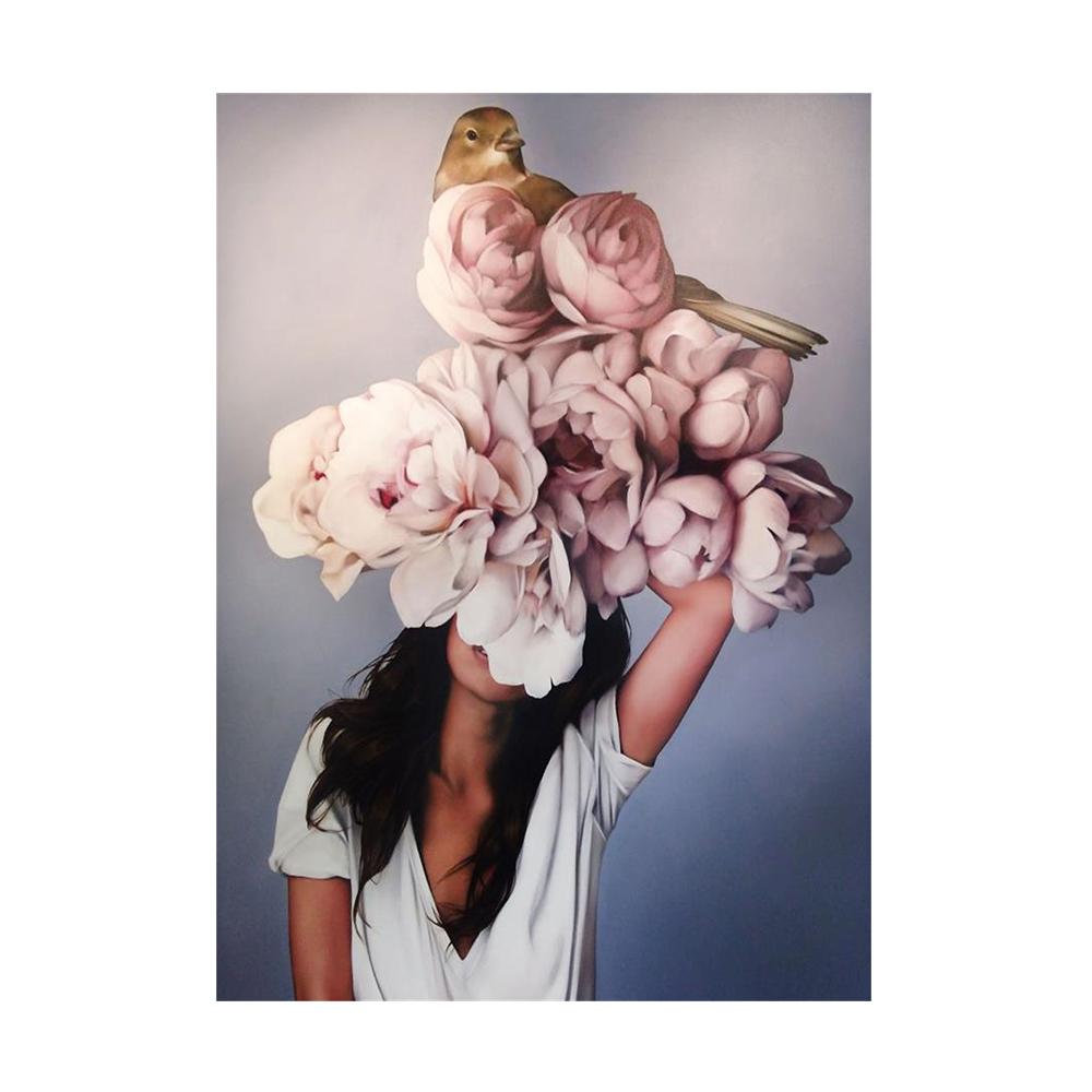 Nordic Flowers Head Woman Canvas Paintings On the Wall Art Posters And Prints Feather Girls Wall Pictures Home Decoration