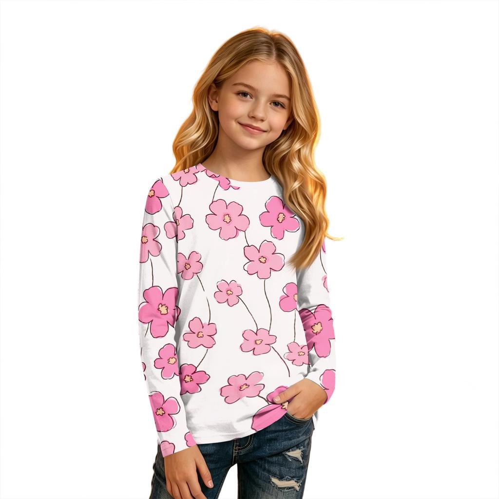 Kids' Long Sleeve Neck Printed T-Shirt Casual Top for Boys and Girls