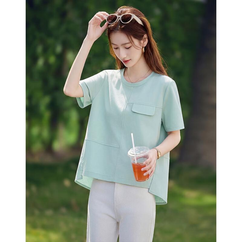 Cloud Cotton Casual Round Neck T-Shirt M мятный зеленый