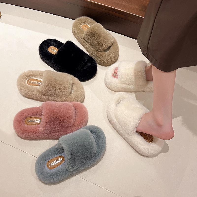 Small Man Increases Height Mao Mao Slippers Women's 2025 Autumn and Winter New Outer Wear Thick Bottom Versatile High Sense One-word Cotton Mop
