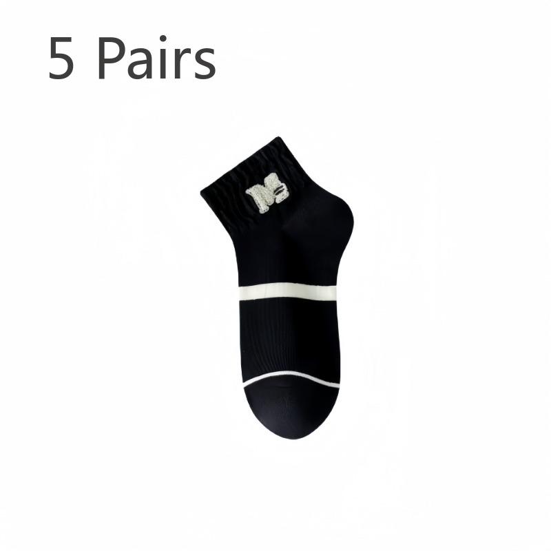 

5 Pairs of Women s Spring and Autumn Striped Cotton Tide Non Slip Non Drop Heel Shallow Mouth Socks 5 Pairs чёрный