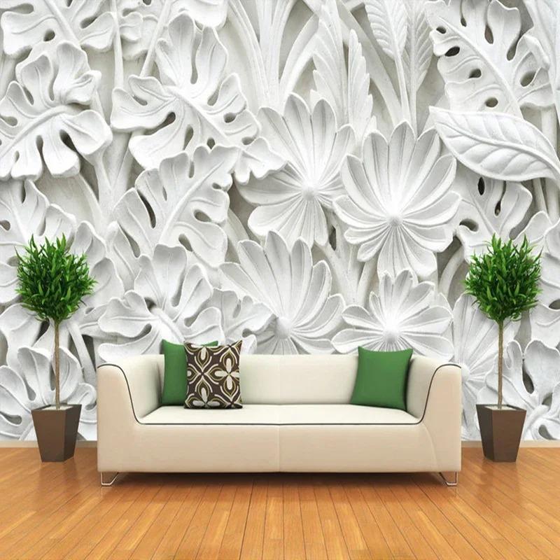 3D Stereo Leaf Pattern Plaster Relief Custom Mural Wall Paper Living Room TV Background Wall Painting Wallpaper Home Decoration
