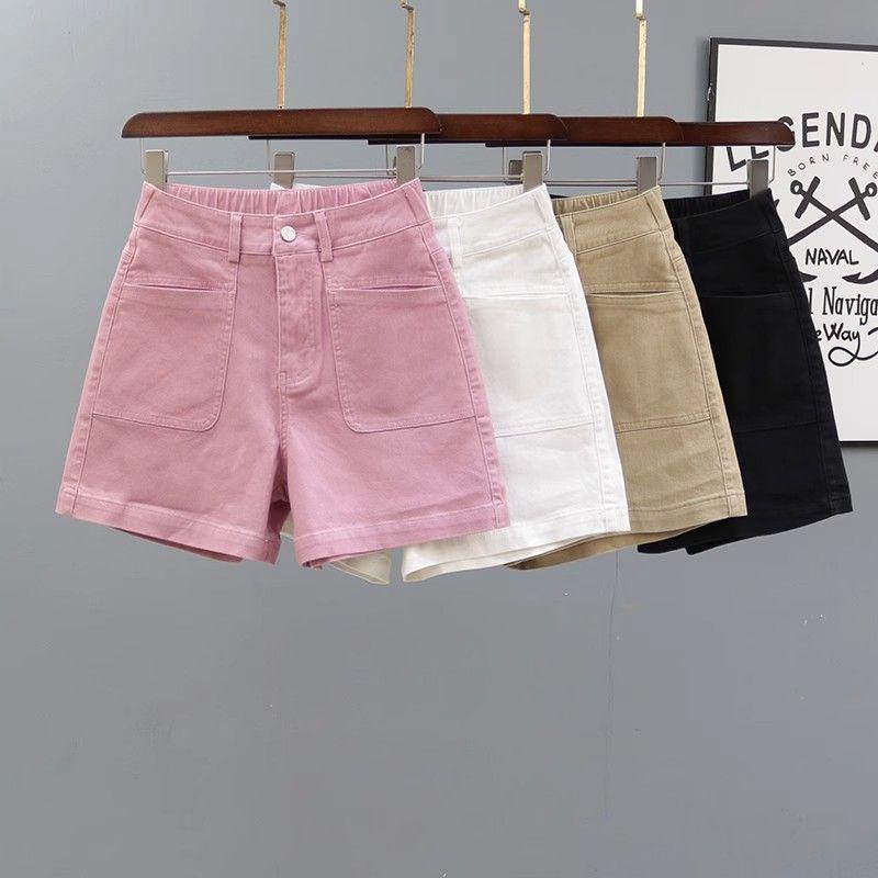 2026 Summer Women's High-Waisted Pink Denim Shorts, Age-Reducing Loose Straight Wide-Leg A-Line Hot Pants
