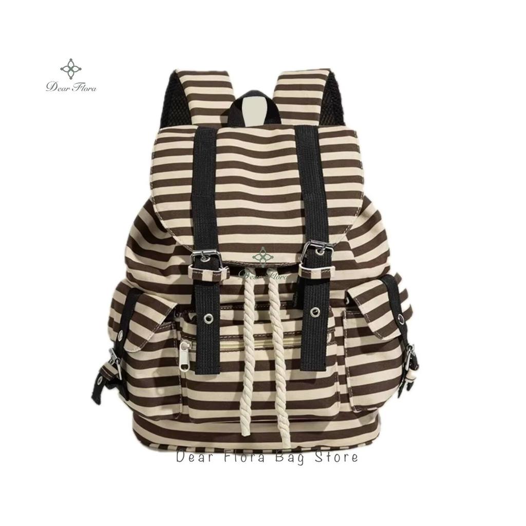New Y2K Korean Striped Drawstring Backpack Fashion Women'S Kpop School Bag Rucksack Large Capacity Versatile Knapsack Travel Bag