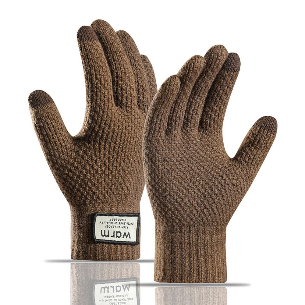 Winter Knitted Gloves Windproof Warm Thickened Plush Lined Touch Screen Cycling Driving Gloves Anti-Cold Outdoor Running Gloves