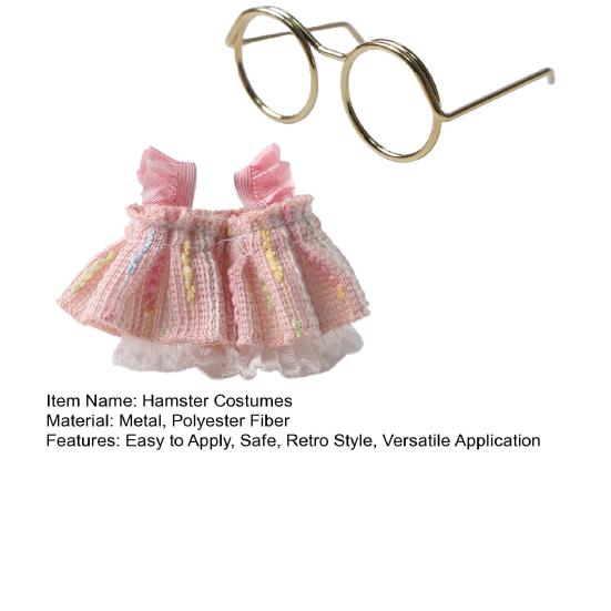 1 Set Cute Hamster Costumes Mini Princess Dress And Metal Round Glasses Chipmunk Dress Up Outfit for Small Pets Daily Wear Photo