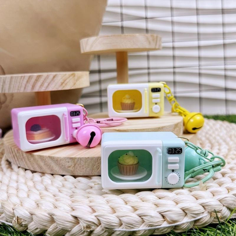 Realistic Pretend Microwave Keyring Fit for Phones Educational Role Play Toy With Rotating Knob And Light Sound Effects