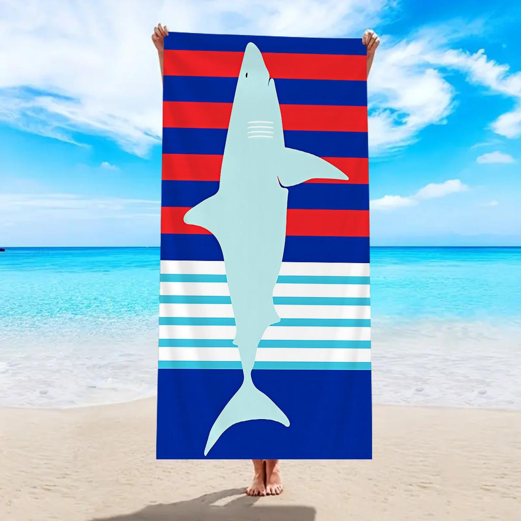 1pc Striped Ocean Element Printed Ultra-fine Fiber Beach Towel, Beach Swimming Quick Drying Absorbent Beach Towel