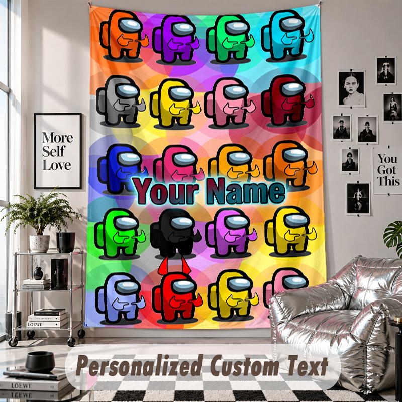 Wall Hanging Tapestry With Custom Name & Text, Among Us Decorative Tapestry For Bedroom