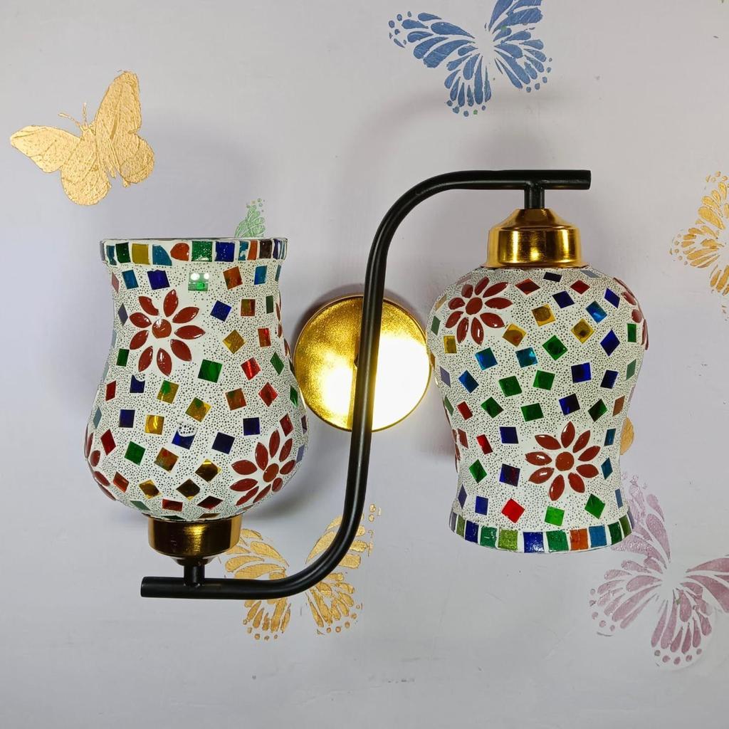 Classical Hanging Glass Mosaic Multi 3 Light Chandelier Pendants Ceiling Lamp (Wall Lamp- 2 Light Multi Mosaic O)