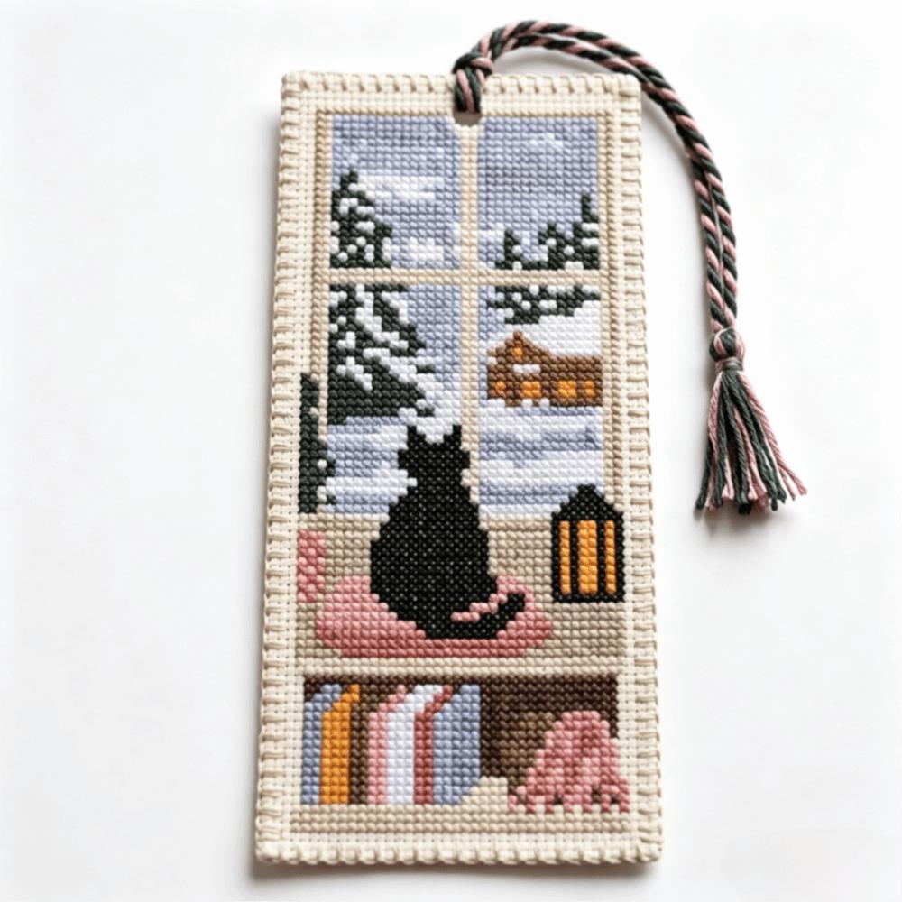 Cross Embroidery Seasonal Cat Embroidery Bookmark Book Page Marker Material Kit  Beginners