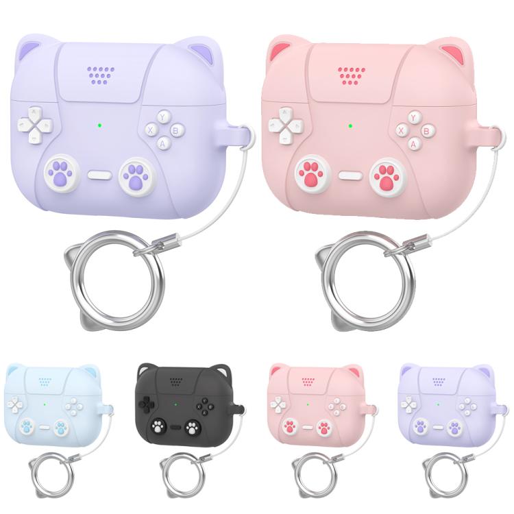Cartoon Cat Shaped Silicone Earbud Protective Case With Metal Ring Buckle Anti‑Drop Cover For AirPods 4