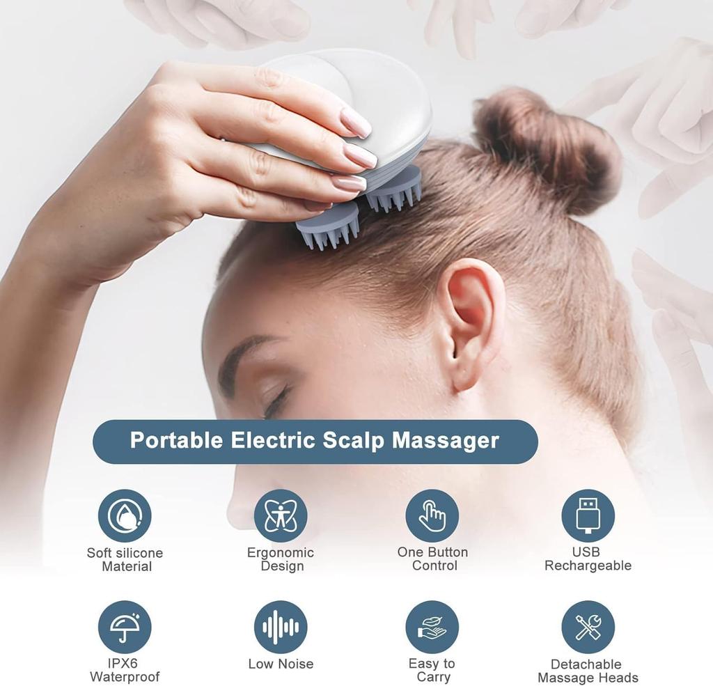 Dealsure Head Massager for Scalp | 4 Heads Electric Head Massager Vibrating Machine | Handheld Massager Tool with Telescopic Handle for Relaxing