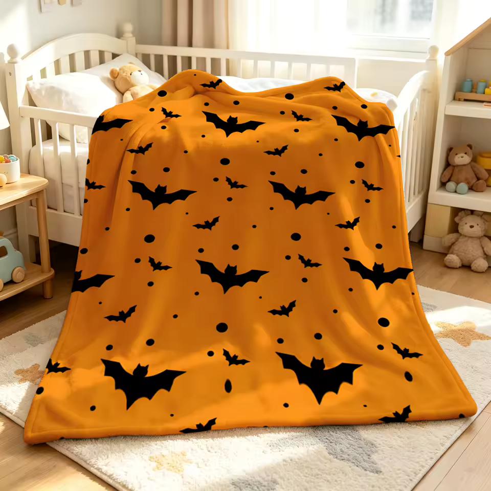 Orange Bat Flight Winter Summer Flannel Blanket Throw Fleece Soft Fuzzy Plush Cozy Fleece Blankets for Sofa Ideal Gifts