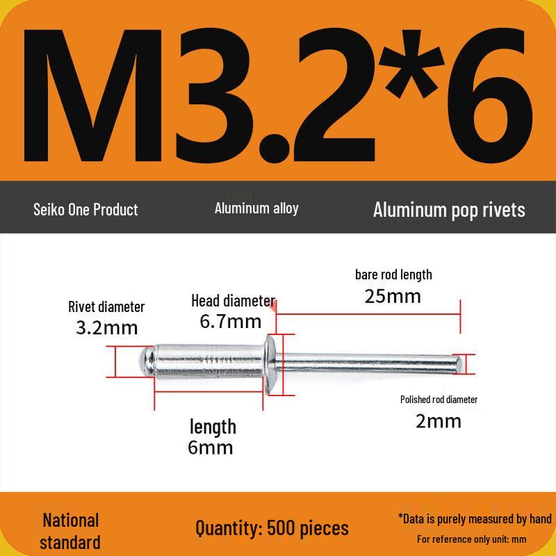 Aluminum Blind Rivets & Nuts - Black Round Head, Extended Shank, M4/M5/M6