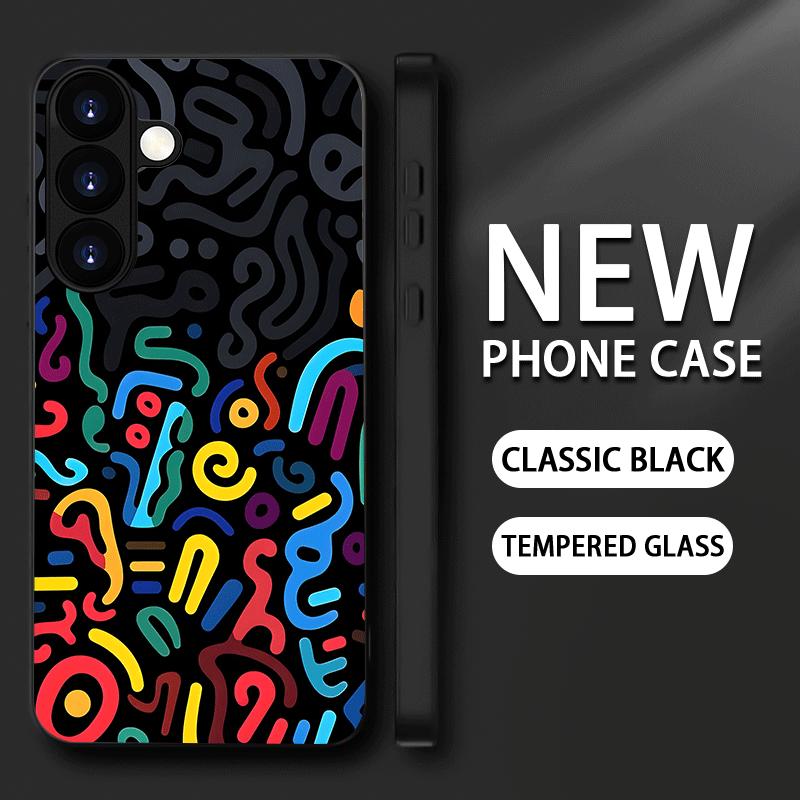 Artistic line glass phone case suitable for Samsung Galaxy S26 S25 S24 S23 S22 S20 FE/Ultra/Plus anti drop back cover