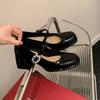 Cuir talon épais rétro strass chaussures Mary Jane talons hauts pour femmes boucle un mot bouche légère chaussures simples