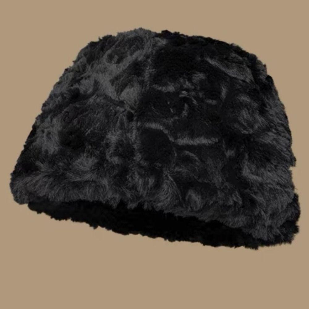 Plush Fisherman Cap Warm Basin Sun Cap Winter Plush Bucket Hat  for Women