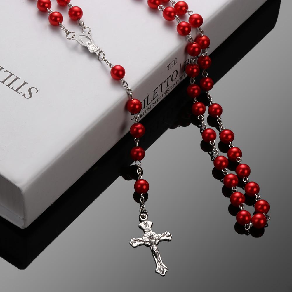 Fashion Crucifix Charm Virgin Mary Pendant Rosary Beads Chain Cross Necklace Jesus