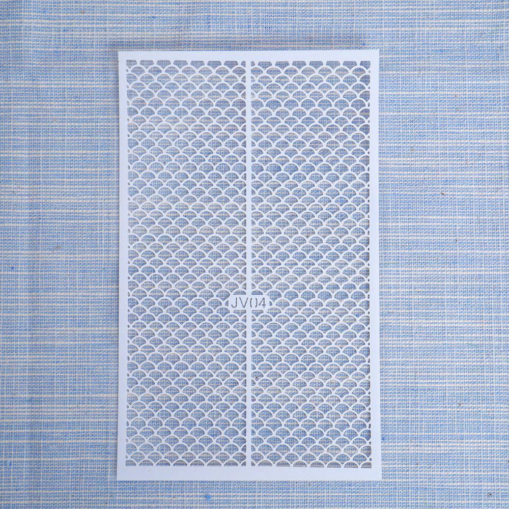 1pcs Fish Scale Nail Sticker Nail Art Adhesive Decals Net Line Geometry Hollow Designs 3D Manicure Decor Wraps Template Sticker