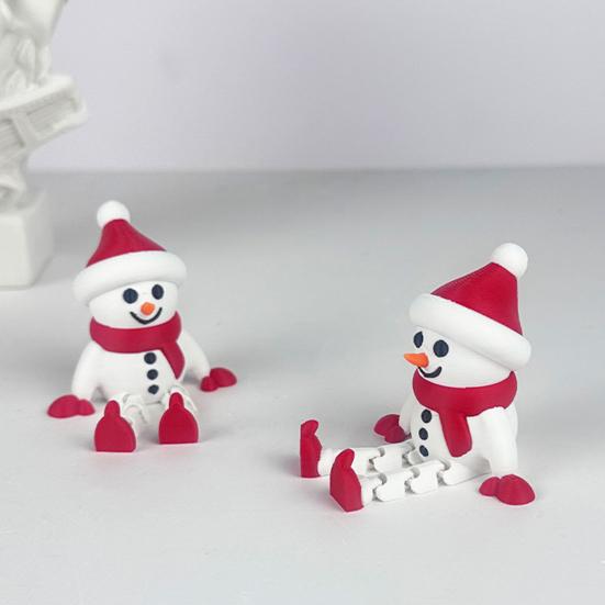 Christmas Snowman Figurine 3D Printed Sitting Snowman Ornament with Movable Joints for Winter Home Office Desk Decor