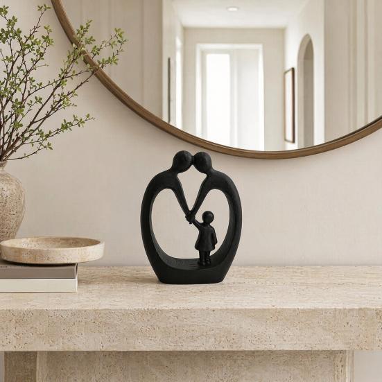 3D Printed Family of Three Figurine, Heart-Shaped Parent & Child Statue, Matte Home Decor Ornament, Creative Gift for Housewarming Mother's Day