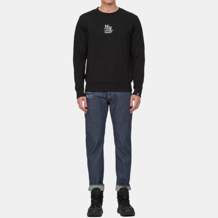 Evisu Letter Print Crew Neck Pullover Long Sleeve Sweatshirt Unisex sweatshirt Black 2EAGNM1SW424XXCT