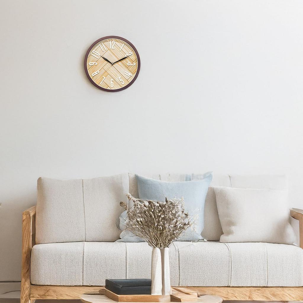 Formia Wood Grain Modern Nighttime Second Hand Stop Interior Clock Radio-Controlled Clock, Silent, Finish, 30.9cm Diameter, Brown, Scandinavian/Cafe