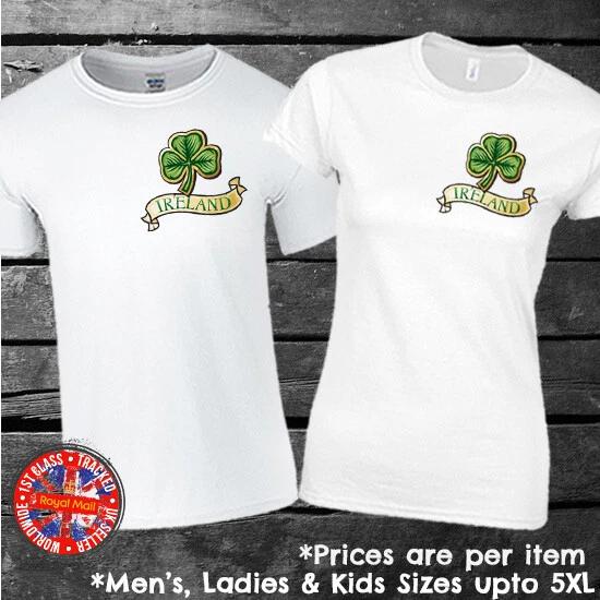 Ireland Irish Eire Four Leaf Clover T-shirt Mens Ladies Kids Gift 4XL