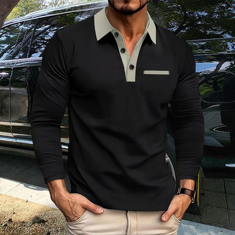 Spring Autumn Men Clothes Long Sleeve Lapel Golf Polo Shirt Men Business Casual Fake Pocket Polo Shirt Tops