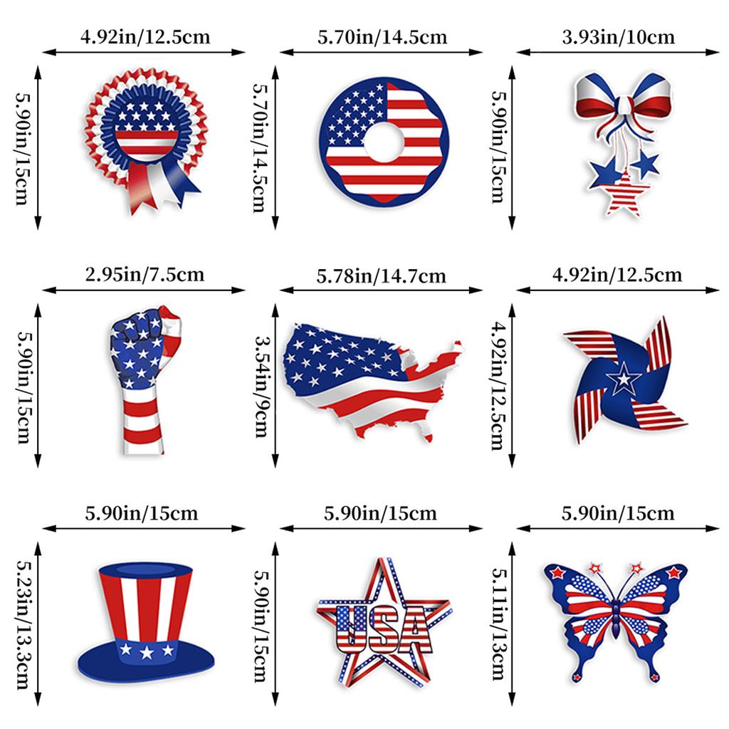 9 Stück/Beutel Unabhängigkeitstag Zwerg Auflistung US Nationalfeiertag Party Outdoor Ausschnitte Dekorative Anhänger Charge