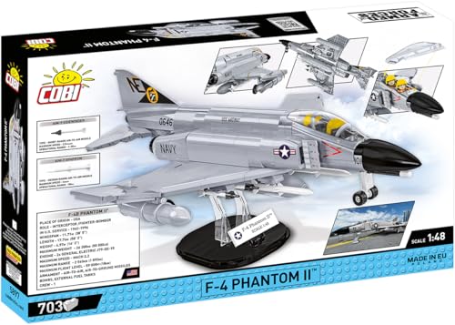 COBI Building Blocks Toy: U.S. Air Force F-4 Phantom II Fighter Plane At Midway, 1/48 Scale, 703 Pieces, Compatible with Lego [MADE IN EU], 5897