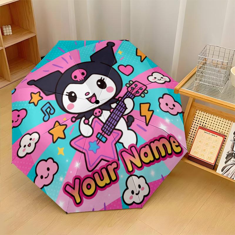Custom Text Automatic 8 Bone Umbrella, Portable Sun Rain Protection UmbrellaKuromi