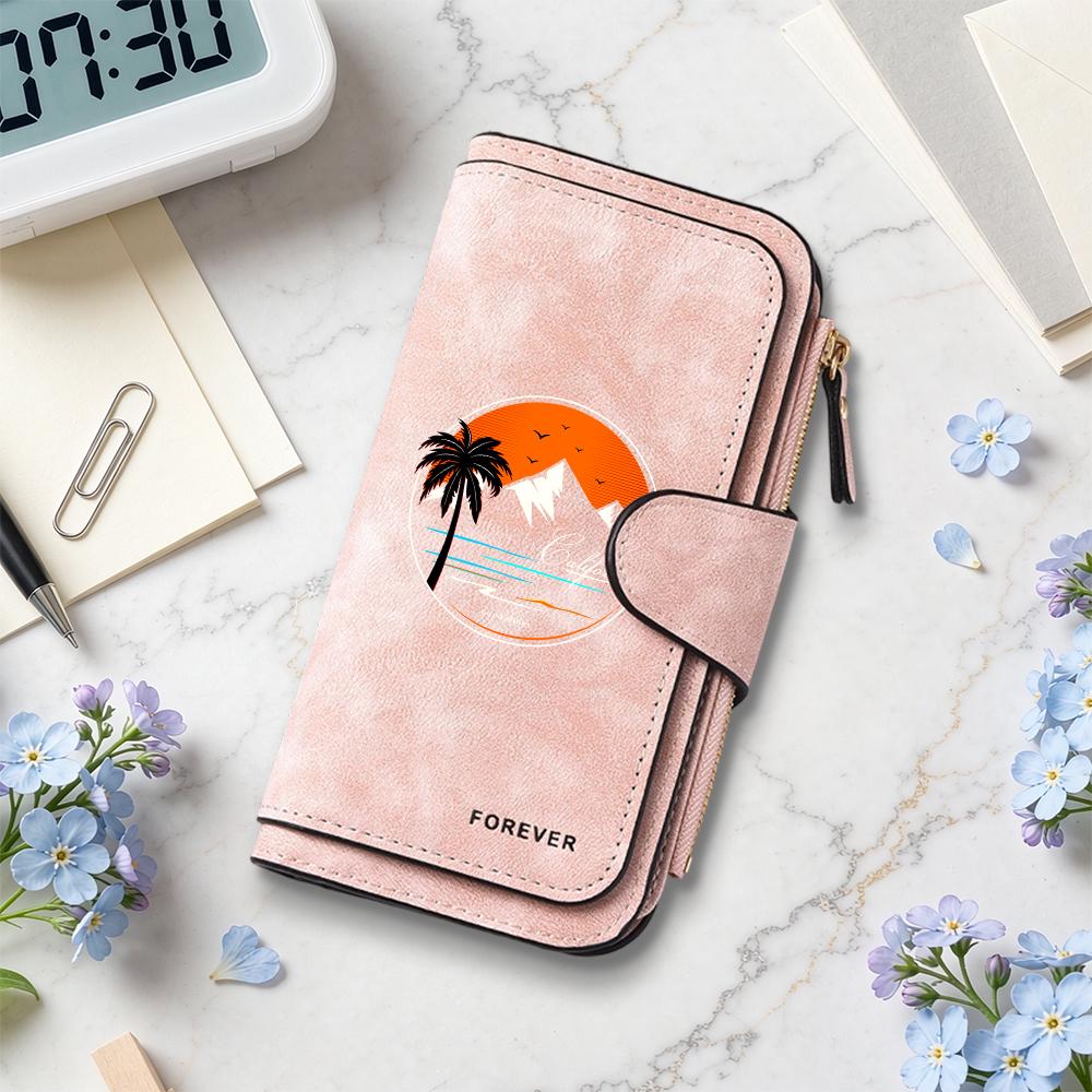 Vintage Style Long Wallet with Sunset Pattern Multi Card Slot Portable Fashion Purse for Daily Use