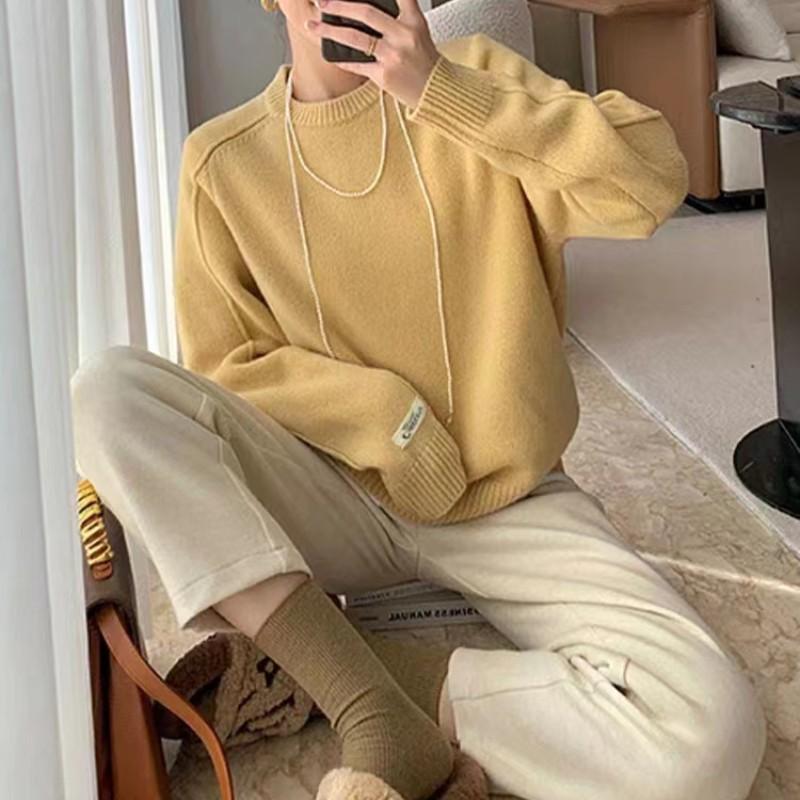 Design Pullover Knitted Sweater Top Autumn and Winter New Lazy Style Loose Versatile Soft Waxy Sweater Women