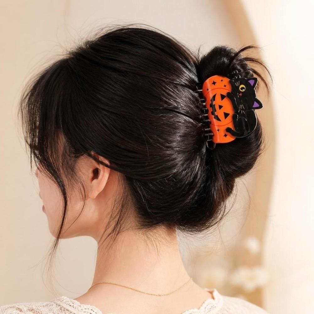 Cute Animal Pumpkin Shark Clip Strong Hold Black Cat Hair Claw Halloween Hair Claw  Daily Styling