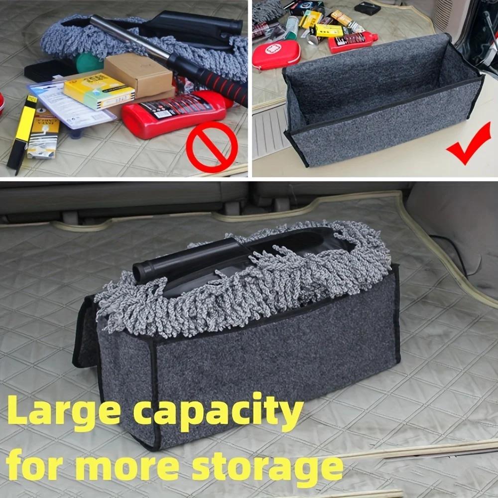 Spacious Canvas Car Storage Box Trunk Organizer With Felt Cloth Interior - Car Interior Tidying Container For Easy Storage